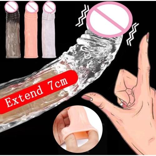 Reusable Soft Condom Penis Sleeve For Male Penis Extender Dildo Enhancer Enlargement Condom Delay Ejaculation Cock Ring Sex Toys