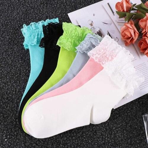 Fashion Women Girls Lace Ruffle Frilly Ankle Socks Harajuku Lovely Cute Vintage Retro Floral Lady White Princess Wedding Dance