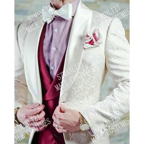 2020 New Fashion Champagne Paisley Men Suit Groom Tuxedos Groomsmen Best Man Prom Blazer Mens Wedding Suits (Jacket+Pants+Vest)