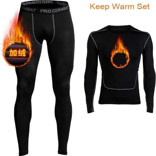 Mans Fleece Set Winter Sets Keep Warm Bodybuilding Suit Running Fitness SportSet Compression Rashguard Mens Velvet Tracksuit Set