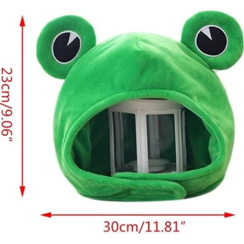 Q6PD Novelty Funny Big Frog Eyes Cute Cartoon Plush Hat Toy Green Full Headgear Cap Cosplay Costume Party Dress Up Photo Prop