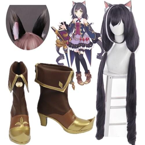 Anime Kyaru Cosplay Shoes Princess Connect! Re:Dive Boots Kiruya Boot High Heel Boots Unisex Size and wigs Synthetic Dark Hair