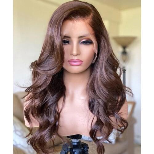 13*4 Lace Colored Human Hair Wigs Brown Color Wigs Body Wave Remy Preplucked Dark Brown 180Densit Lace Front Wig Bleached Knots