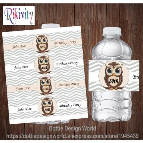 Rikivity Personalized Owl Boy Baby Shower Water Bottle Wine Labels Candy Bar Wrapper Stickers Birthday New Born Party Decoration