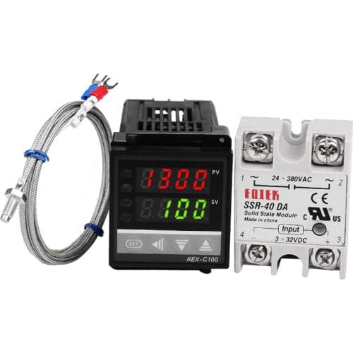 Set of PID Digital Temperature Thermostat Regulator Controller REX-C100 with SSR output+Thermocouple K+Solid State Relay SSR 40A