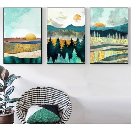 Nordic Abstract Sunrise Sunset Canvas Painting Landscape Posters and Print Minimalist Wall Art Pictures for Living Room Decor