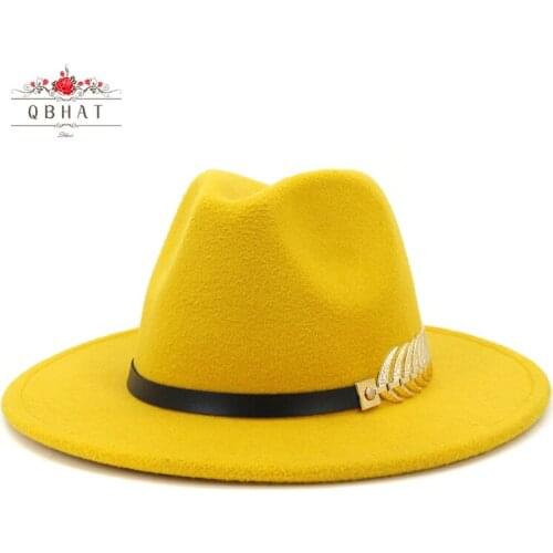 QBHAT 2020 Women Men Faux Wool Felt Trilby Hats Fish Bone Belt Decor Retro Bowler Hat Panama Style Jazz Fedora Hats L/XL