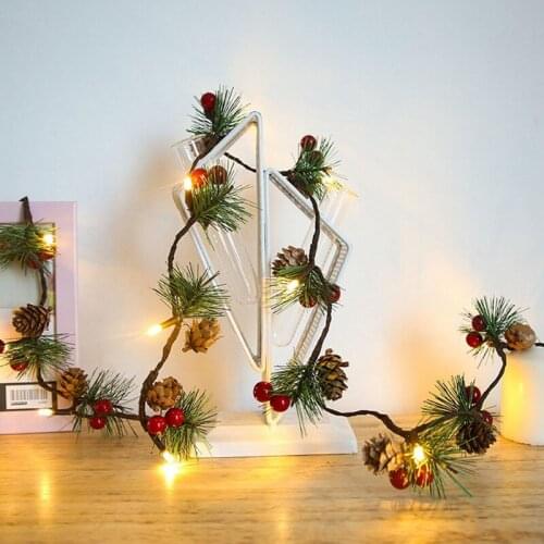 20 LED Christmas String Lights 2M Red Berry Bell Christmas Garland Lights Battery Operated Pine Cone Lights Xmas Decor