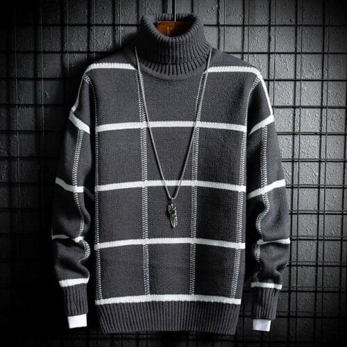 Christmas Sweater Men Clothes 2021 Winter Thick Warm Mens Plaid Sweaters Fashion Classic Turtleneck Men Pullover Warm Pull Homme