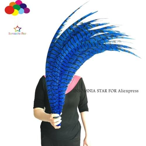 Sapphire Marabou 50pcs/lot 80-100cm/32-40 Inches Good Quality Dyed Color Zebra Feathers Pheasant tail Carnival Handpiece