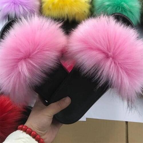 Faux Fur Slippers Women Home Fluffy Flat Slides Comfort Furry House Shoes Summer Sweet Shoes Female Slipper Indoor Flip Flops