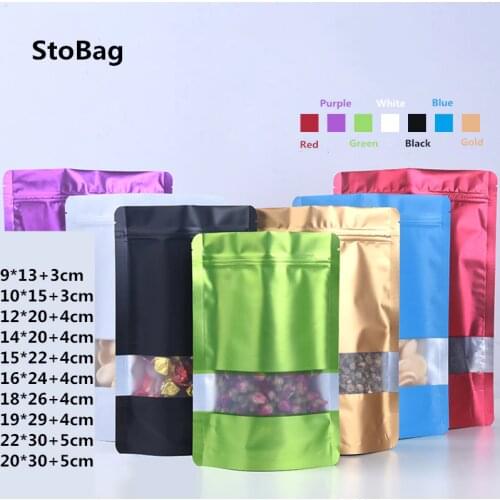 StoBag 100pcs 20Wire/34Wire Color With Opening Window General Ziplock Bags Sealed Food Dry Fruit Dried Tea Packaging Bags