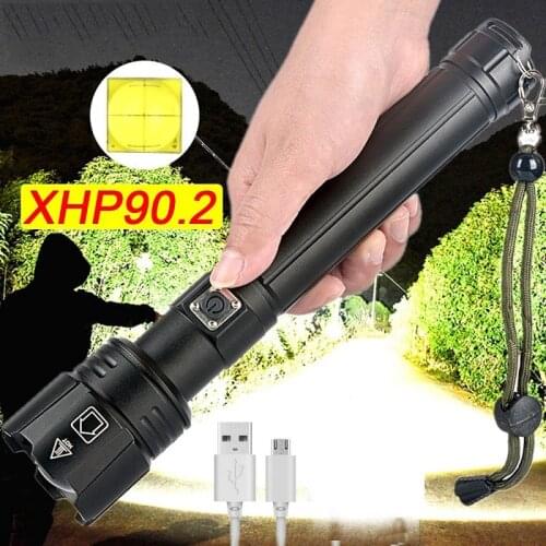 USB Charging Flashlight 200000LM XHP90.2 LED Flashlight 3Mode Zoom Torch 26650 Waterproof Tactical Torch Lamp For Camping Hikin