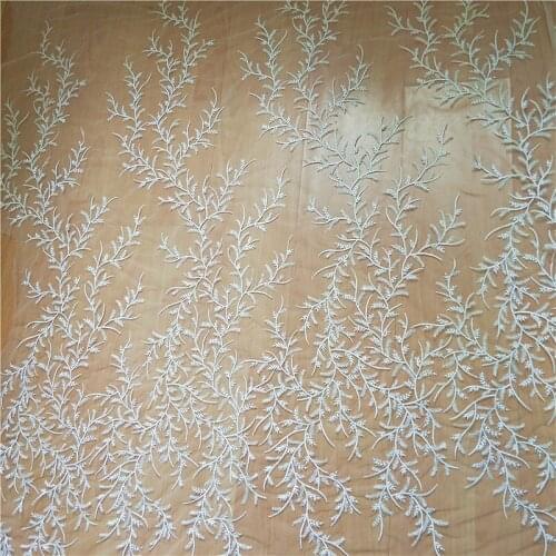 1yard Super gorgeous 3D white leaf sequins embroidery Medium hardness lace Eugen yarn cloth for DIY Wedding dress