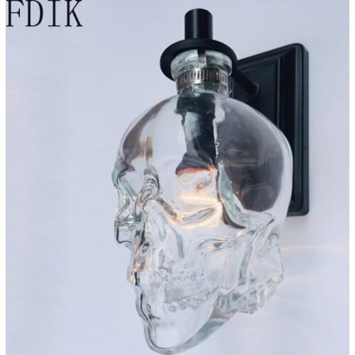 Vintage Skull Glass Wall Light Industrial Retro Bar Lamp for Bedroom Corridor Stairs Coffee Indoor Loft Decor Lighting Fixtuers
