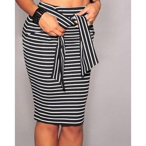 Summer Sexy Slim Bodycon Pencil Skirts Women Lady Striped Skirt Female Knee-Length Bandage Skirt White Black