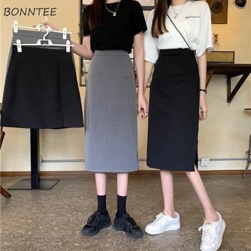 Skirts Women Solid Classic A-line All Match Design Mid-calf Retro Summer Chic Simple Empire Cozy Draped Casual Fashion Young Ins