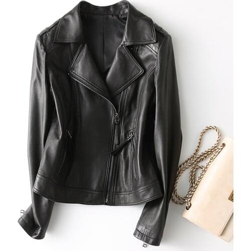 2021 Fashion Spring Autumn Leather Jacket Women Short Motorcycle Sheepskin Coat Female Korean Women Clothing Ropa Mujer WPY2832