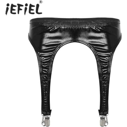Women Garter Belt Gothic Lingerie Shiny Metallic High Waist Suspender for Thigh High Stockings Rave Festival Pole Dance Costume