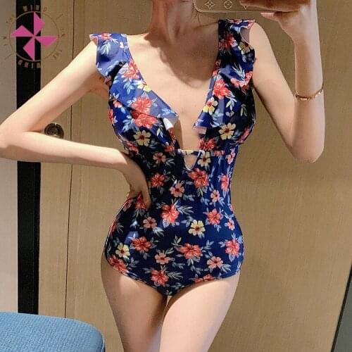 In The Wind Sexy Floral Print One-Piece Swimsuit 2020 Women Boho Bathing Suits Swimwear