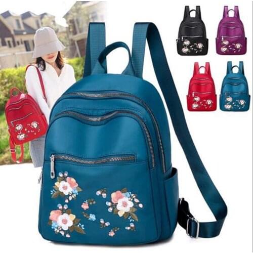 Free Shipping Chinese Style Women Embroidery Flower Backpack Female Waterproof Oxford Double Shoulder Bags Casual Travel Bags