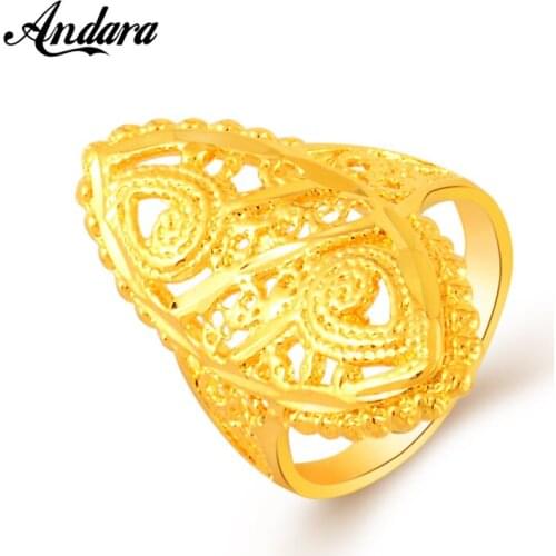 Dubai Gold Ring 24K Gold Color Engagement Women Men Finger Ring For Ethiopian / African/ Nigerian Design JR054
