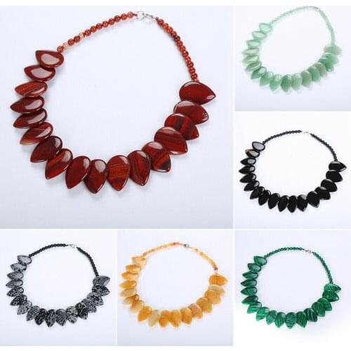 Fashion Crystal Leaves Shaped Pendant Necklace Statement Choker Bib Collar Natural Stone Beads Necklaces Women Bohemian Jewelry
