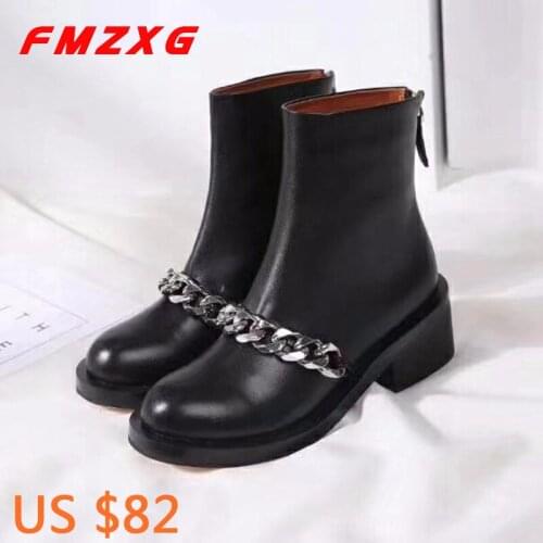 Winter Women Motorcycle Boots Designer Booties Ankle Boot Autumn Leather Women Round Toe Genuine Leather Fashion Thick Heel Boot