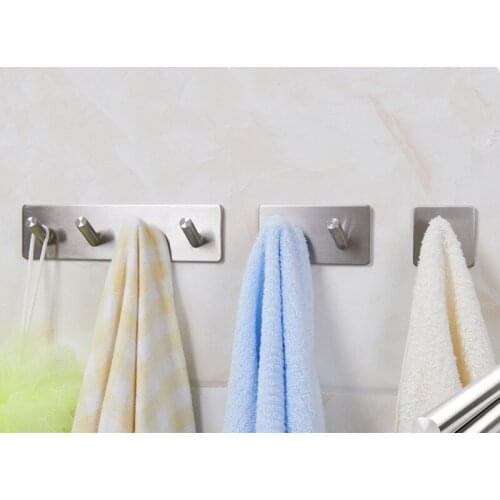 1PC Stainless Steel 3M Self Adhesive Wall Door Hooks Heavy Duty Clothes Hanger Bathroom Kitchen Towel Rustproof Hook OK 0936
