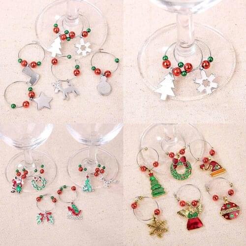 6Pcs Christmas Cup Decoration Rings Wine Glass Pendants for Home Table Decoration Charms Party New Year Cup Ring Product