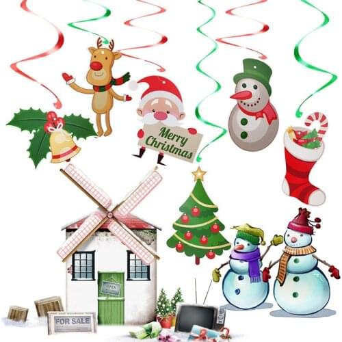 6pcs/set Christmas Decoration Santa Claus Swirl Hanging Banner Garland DIY Metallic Ceiling for Home Xmas Navidad New Year Party