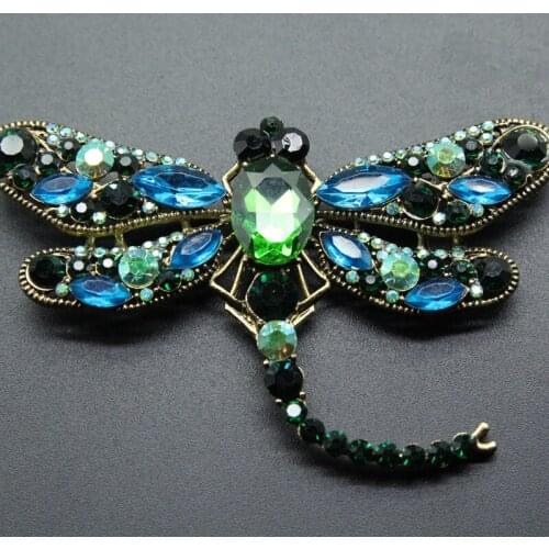 Big Green Crystal Dragonfly Brooches Women Insects Brooch Pins Gifts