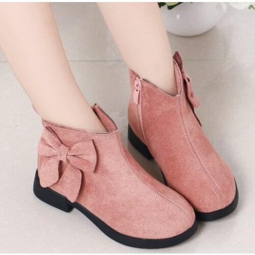 New Children Autumn Winter Boots Keep Warm Kids Bow Girls Princess Boots Fashion Antislip Leather Girl Boot E37