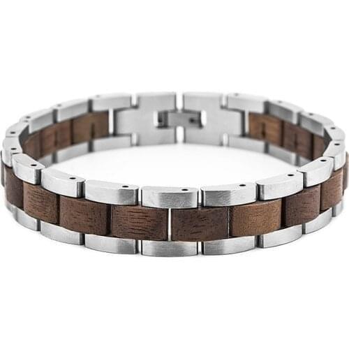 9mm Handmade Steel Wood Accessories Jewelry Wrist Band Charm Custom Wood Stainless Steel Bracelet Bangles for Men and Women