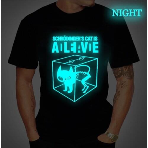 Mens T-shirt Short Sleeve Cooper Schrodinger 's Cat Printed Men Tshirt O-neck Street Style Cool Funny Loose T-shirt Luminous