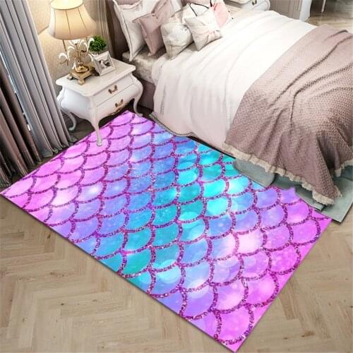 Colorful Gradient Fish Scale Printed Carpet For Girl Bedroom Nordic Kids Room Bedside Mat Decor Rug Cute Floor Mat Balcony Mat