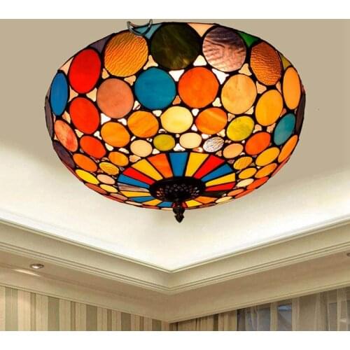 European-Style Bar Creative Colorful Vintage Tiffany Colored Glass Aisle Corridor Balcony Lobby Bedroom Ceiling Lamp