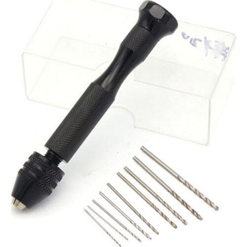11pcs Mini Micro Aluminum Hand Drill With Keyless Chuck HSS Twist Drill Bit Manual Craft Woodworking Drilling Rotary Tools