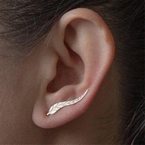 Fashion Personality Metal Leaf Simple Ear Sweep Wrap Gold Color Ear Climber Leafs Ear Clip Cuffs Earrings