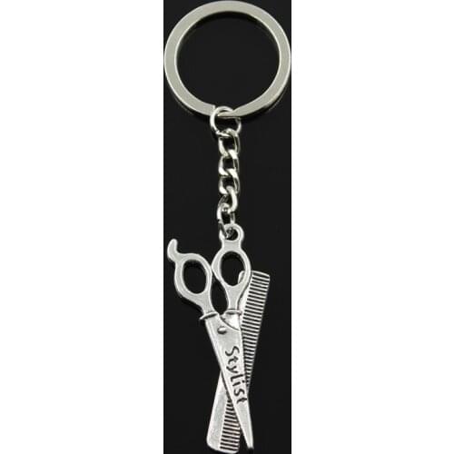Fashion 3cm Key Ring Metal Key Chain Keychain Jewelry Antique Bronze Silver Color Barber Scissor Comb Stylist 24x53mm Pendant