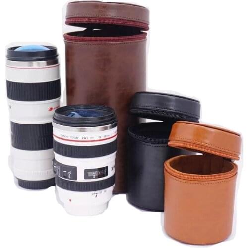 S M L Size Padded Protector Camera Lens Bag Case Pouch For DSLR Nikon Canon Sony Leather Lenses Bag 3 Colors Offer