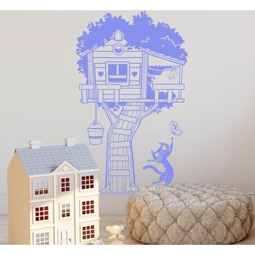 Tree House And Cat Wall Stickers For Kid Bedroom Wall Decal Decor Tree House Wall Sticker Removable Vinyl Home Decoration LC1320