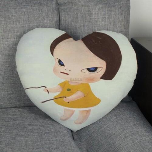 Yoshitomo Nara Heart Shape Pillow Cover Custom zipper Pillowcase Just Cover No Core Size 41x36cm,47x42cm