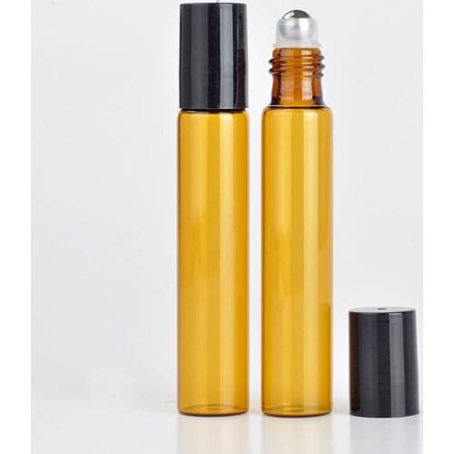 Wholesale 100Pieces/Lot 10 ML Roll On Portable Amber Glass Refillable Perfume Bottle Empty Essential Oil Case With Plastic Cap