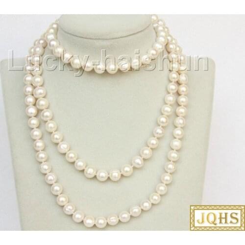 Length 47" 11mm baroque near round white pearls beads Strand knotted necklace j9870A90E17