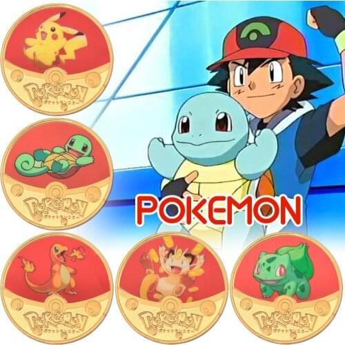 Takara Tomy Pokemon Cartoon Commemorative Coins Anime Peripheral Kawaii Pikachu Gold-plated Gold Coin Toys Children Gifts