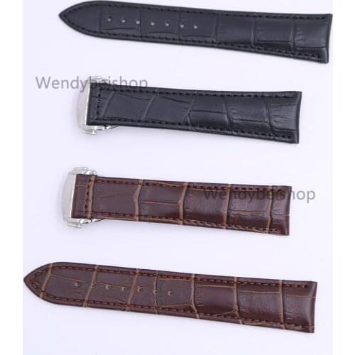 18 20 22mm Genuine Calf Cowhide Leather Black Brown Crocodile Grain Vintage Wrist Watch Band Strap with Silver Clasp