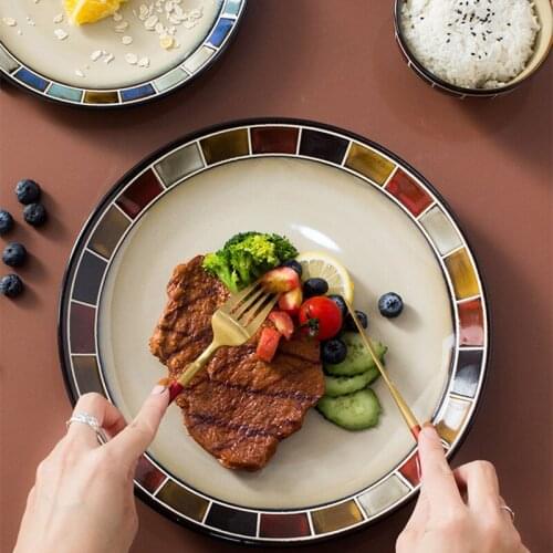 Retro Household Plate Sets Creativity Steak Personality Dinner Plate Sets Cutlery Dessert Borden Servies Kitchen Supplies DK50PS