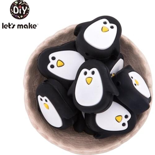 Silicone Beads Cartoon Penguin Animals Teething Beads DIY Nursing Necklace BPA Free Food Grade Silicone 5pcs Baby Teethers