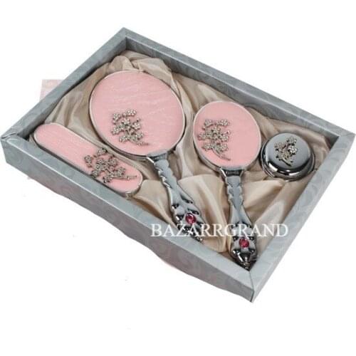 YOUR COMB SET WITH QUALITY COLOR TO ADD ELEGANCE TO YOUR STYLE Luxury Bridal Mirror Brush Toilet Set (Pink) FREE SHİPPİNG